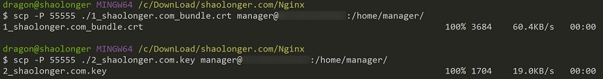 将Nginx文件夹下的证书上传到服务器上